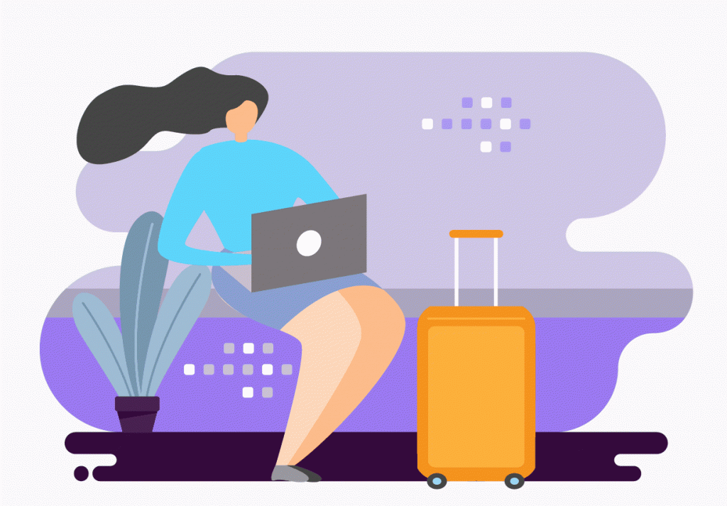 Ilustración de persona reservando a través del portátil